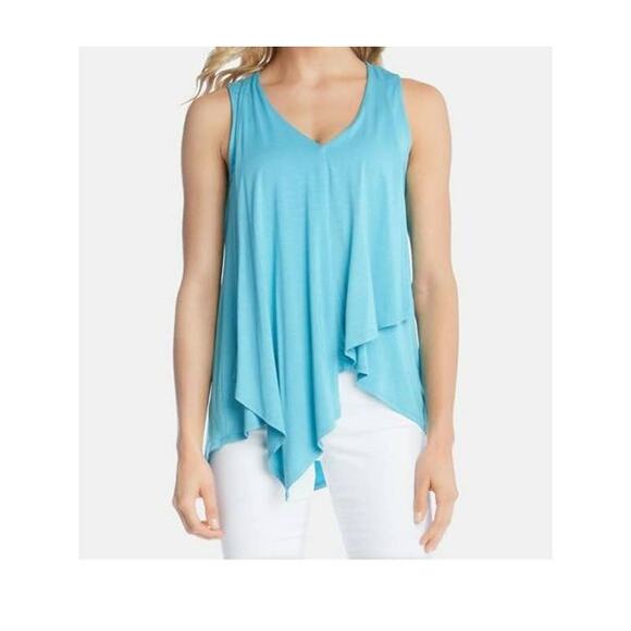 Karen Kane Sleeveless V-Neck Draped Front Tank Top Size Medium Aqua Blue NWT - Picture 1 of 5